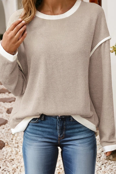 Beige Drop shoulder loose top