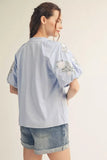 Light Blue Puff embroidered sleeve blouse