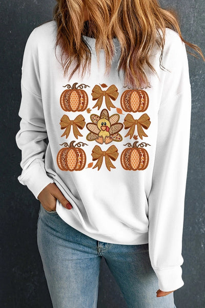White Turkey Fall Pumpkin Long sleeve sweatshirt