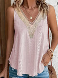 Eyelet Lace Tank Boho V Neck Blouse: White / 95%Polyester+5%Elastane / S