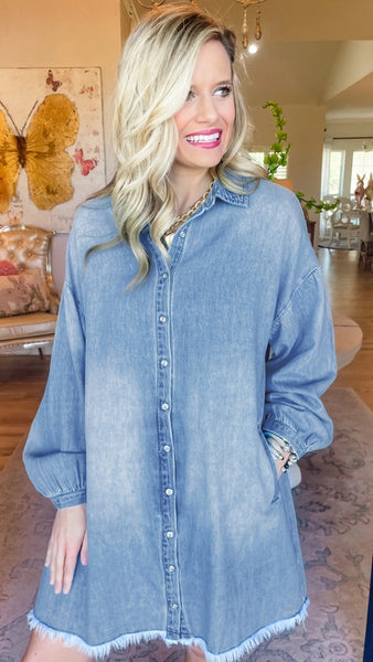 Beau Blue Denim dress with long sleeves