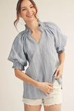 Short Sleeve Blue puff sleeve blouse
