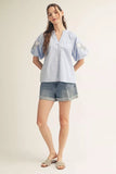 Light Blue Puff embroidered sleeve blouse