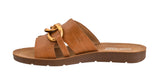 Brown sandal with a decorative strap on a white background