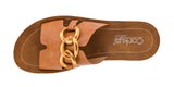 Brown sandal with chain detail on a white background