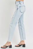 Light blue jeans with a white background