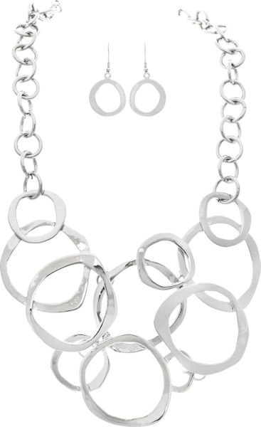 Silver Overlayed Circles Bib Necklace Set