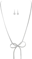 Silver Herringbone Chain Bow Tie Necklace Set