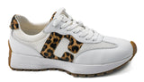 White sneaker with leopard print pattern on a white background