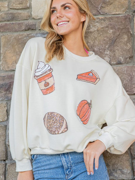 Simply Southern Fall crew neck sequin sweatshirt