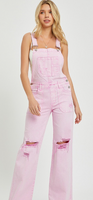 Risen Pink acid wash jean overalls