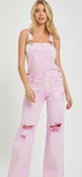 Risen Pink acid wash jean overalls