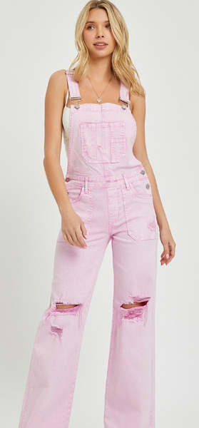 Risen Pink acid wash jean overalls