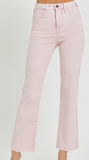 Risen pink acid wash raw hem jeans