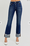 Risen Crop High Rise crop straight cuffed jeans