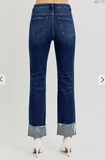 Risen Crop High Rise crop straight cuffed jeans