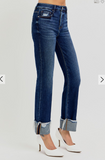 Risen Crop High Rise crop straight cuffed jeans