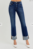 Risen Crop High Rise crop straight cuffed jeans