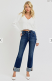 Risen Crop High Rise crop straight cuffed jeans