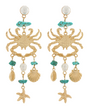 Gold seaflife turquoise crab earrings
