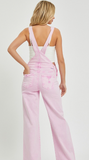Risen Pink acid wash jean overalls
