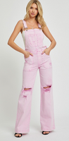 Risen Pink acid wash jean overalls