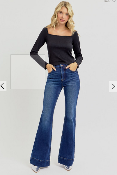 Risen Flare High Rise Dark Wash Jeans