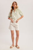 Seashell embroidered blouse Green Stripe