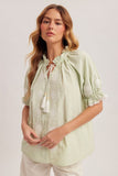 Seashell embroidered blouse Green Stripe