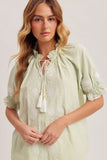 Seashell embroidered blouse Green Stripe