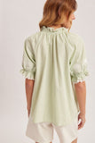 Seashell embroidered blouse Green Stripe
