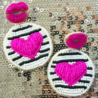 Pink heart seed beaded Valentine earrings