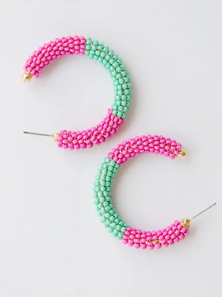 Earrings seed bead Staci teal/magenta