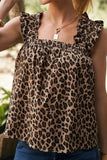 Brown Leopard round neck tank top