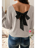 Leopard print back bow sweater in gray with black bow
