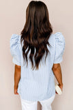Sky Blue stripe ricrac trim short sleeve blouse