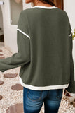 rear view of contrast color trim drop sweater

