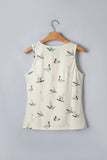 Beige Mallard Print Western Style Tank Top: Beige
