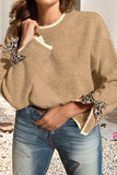 Leopard bow split sleeve tan sweater