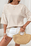Apricot Stripe Knit Half Sleeve Loose Top