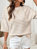 Apricot Stripe Knit Half Sleeve Loose Top