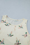 Beige Mallard Print Western Style Tank Top: Beige
