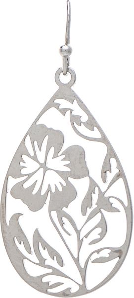 Silver Floral Cutout Small Teardrop Earrings
