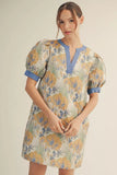 floral jacquard dress yellow and blue
