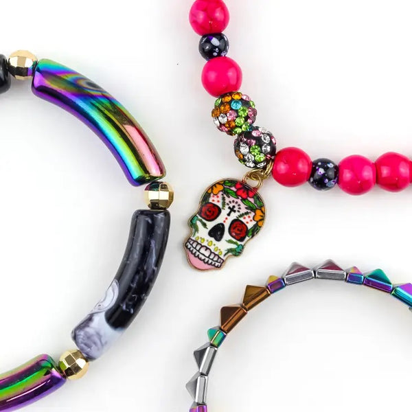 Erimish sugar skull stack bracelets