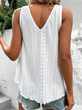 Eyelet Lace Tank Boho V Neck Blouse: White / 95%Polyester+5%Elastane / L