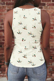 Beige Mallard Print Western Style Tank Top: Beige