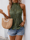 Crochet Lace Halter Tank Top Casual  Resort Blouse: Army Green / 100%polyester / L