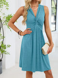 Solid Knit Twist Front Sleeveless Midi Dress: Blue-Green