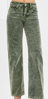 Green cord 
jeans on a white background